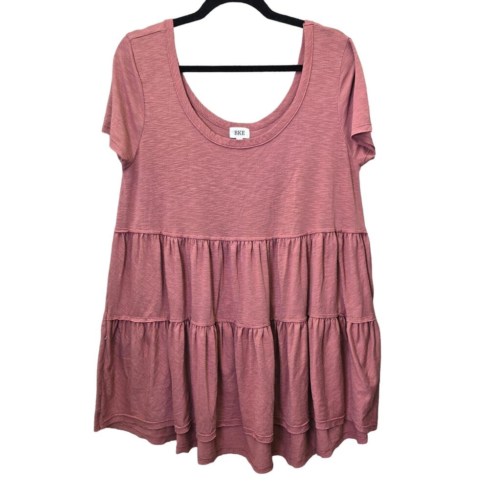 BKE Top Womens Small Tiered Short Sleeve Rayon Bohemian Cottage Flowy Oversized